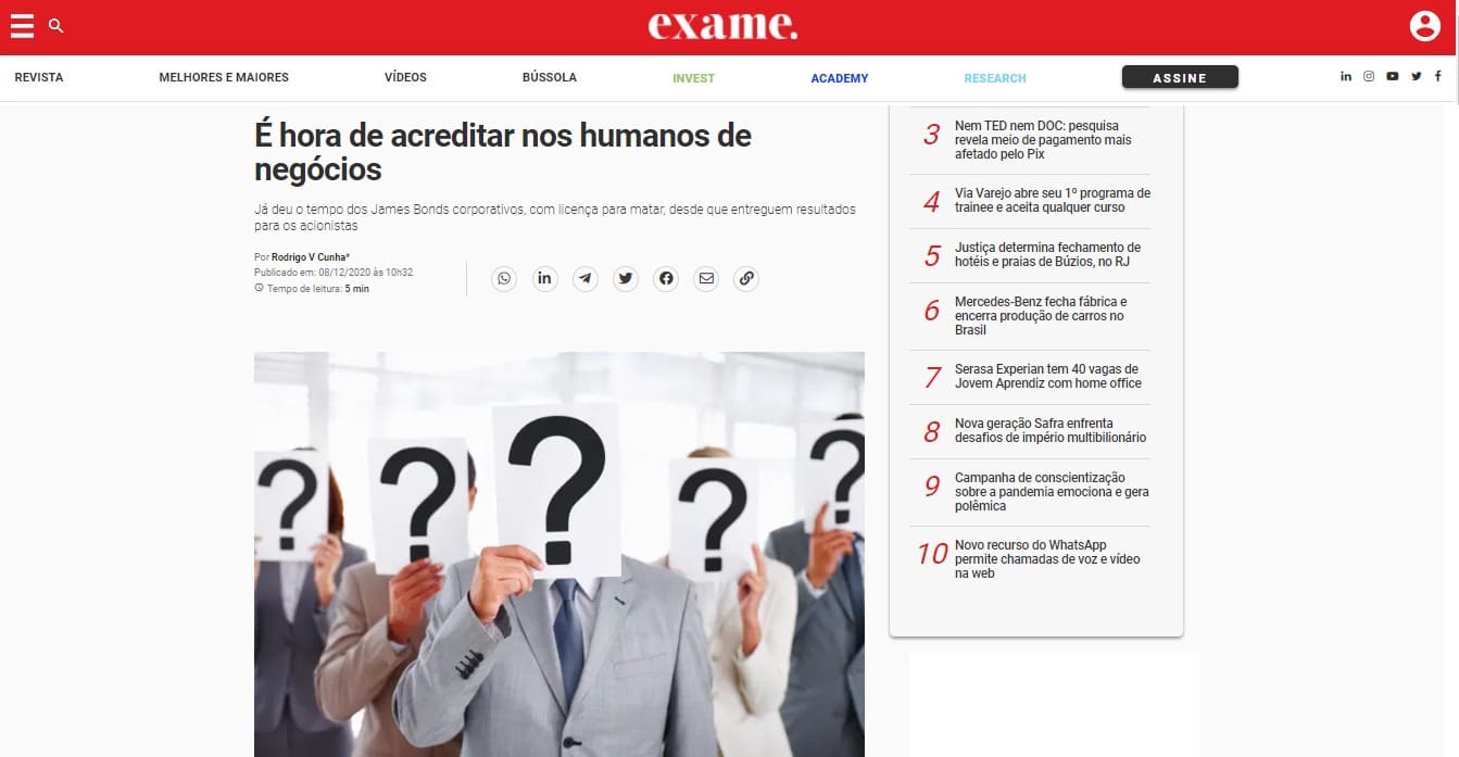 Editora Voo - Artigo de Rodrigo V. Cunha no portal da revista Exame
